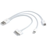 Câble USB 3-en-1 pratique - Apple 30 broches, Apple Lightning et microUSB